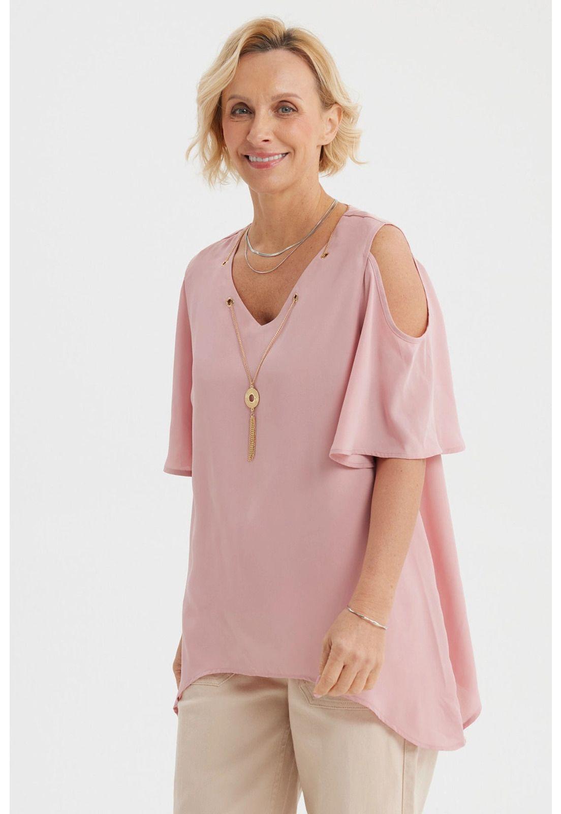 Blusa Mujer Flare Cuello V Palo Rosa-1