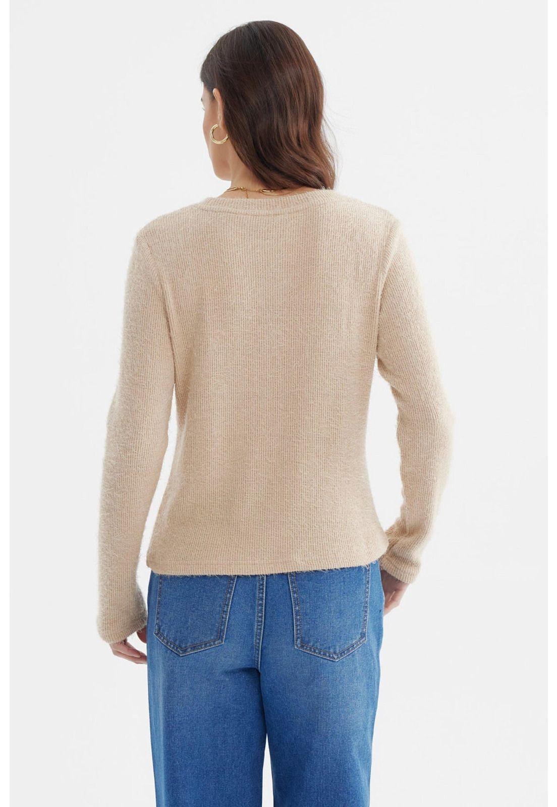 Sweater Mujer Slim Cuello Redondo Beige-2