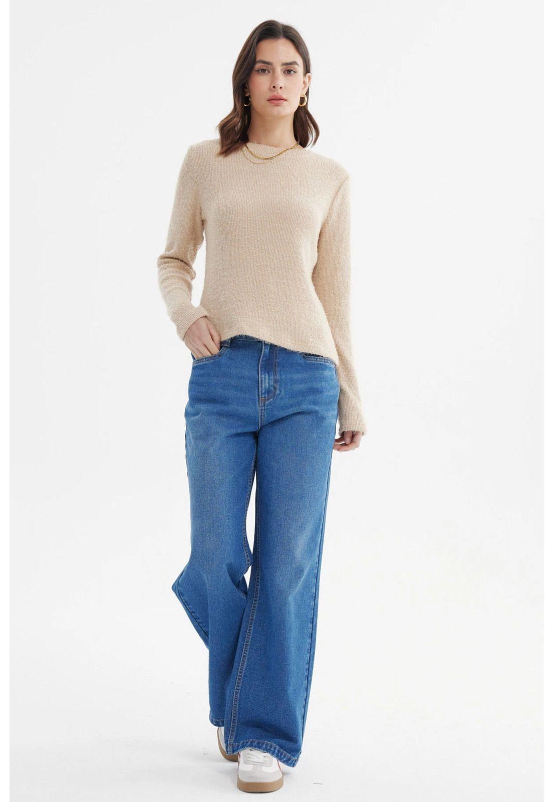 Sweater Mujer Slim Cuello Redondo Beige-3