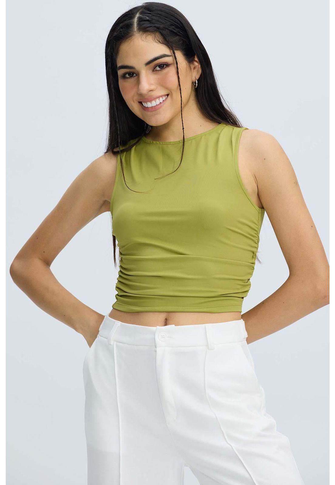 Polera Mujer Drapeada Verde Claro-0