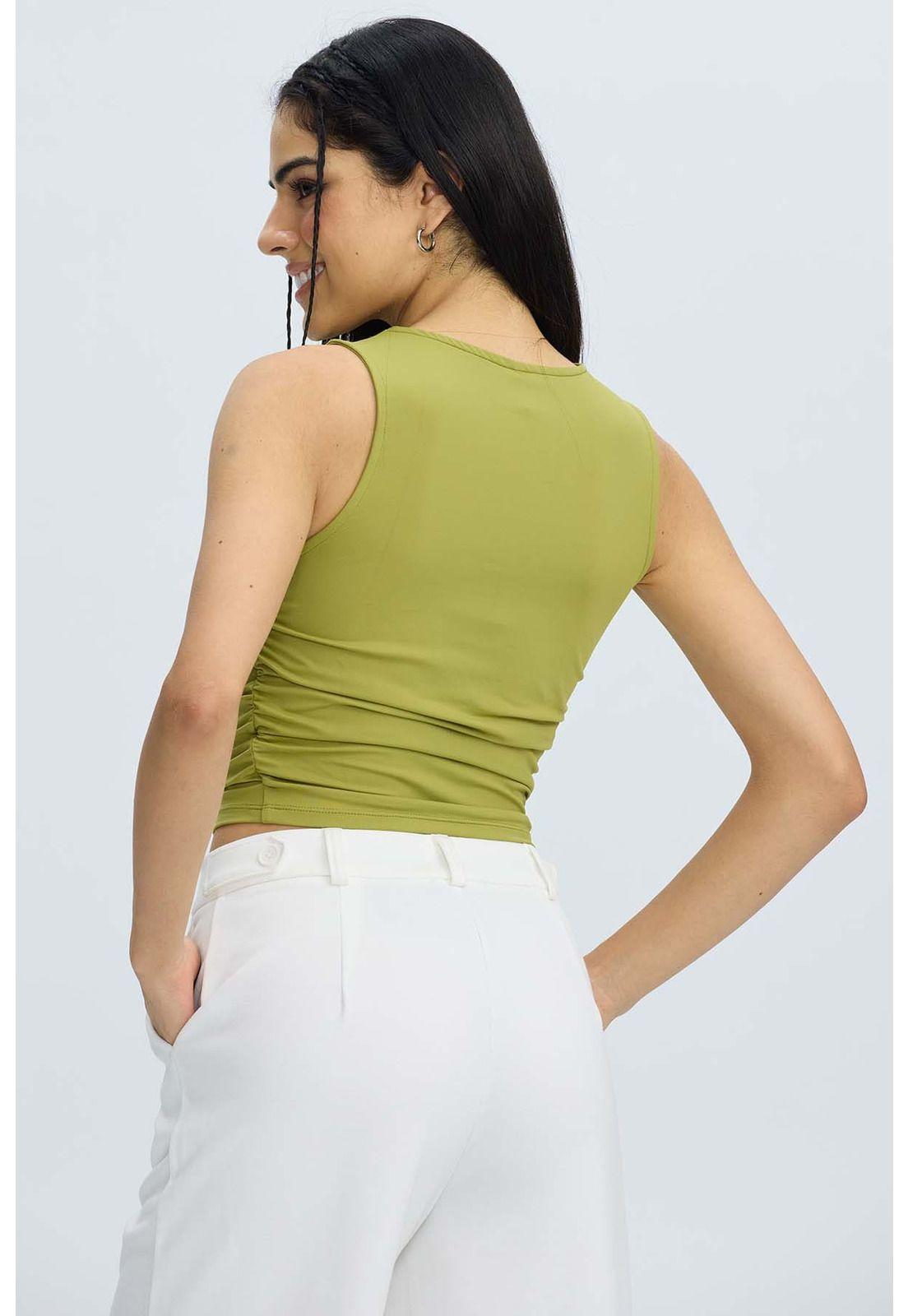 Polera Mujer Drapeada Verde Claro-2