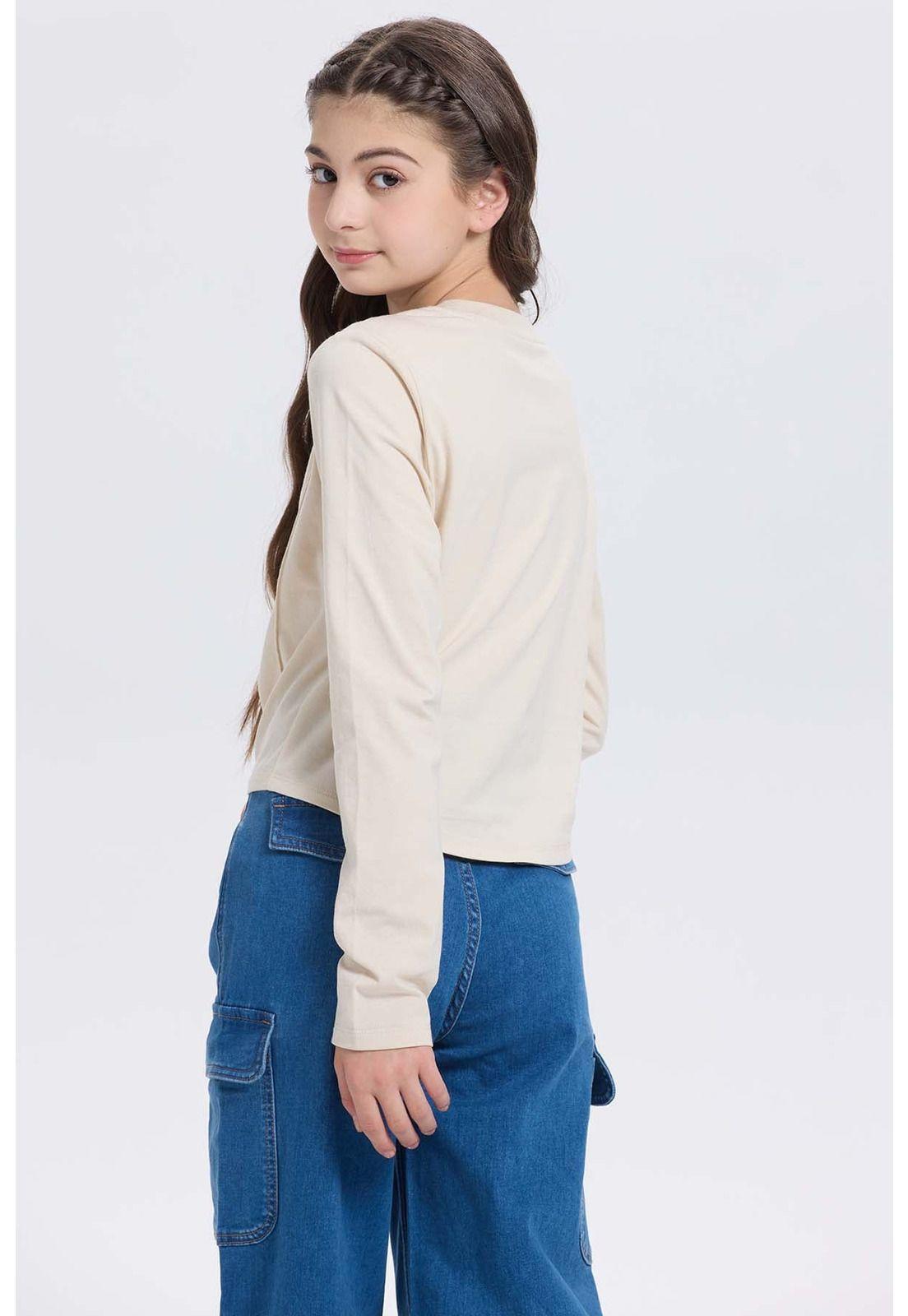 Polera Niña Con Costuras Y Print Beige-2