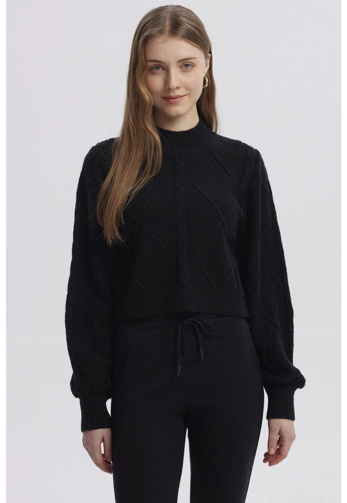 Sweater Mujer Liso Negro - ll-0