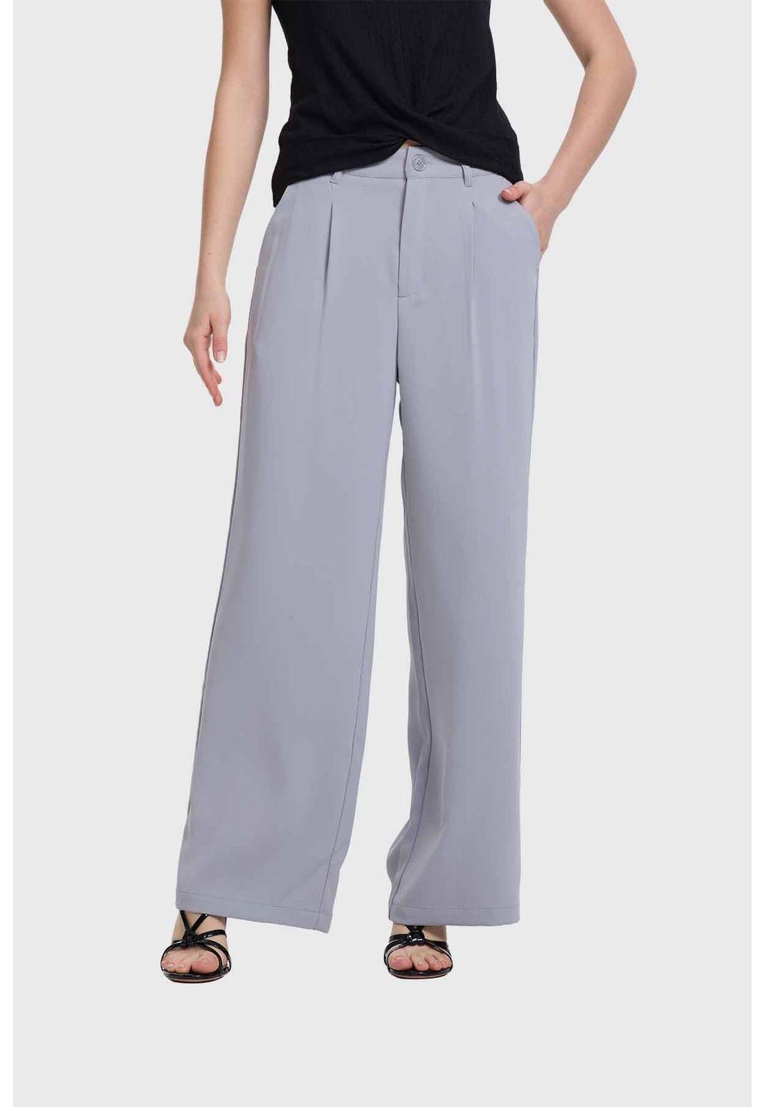 Pantalón Mujer Sastrero Calce Recto Gris-0