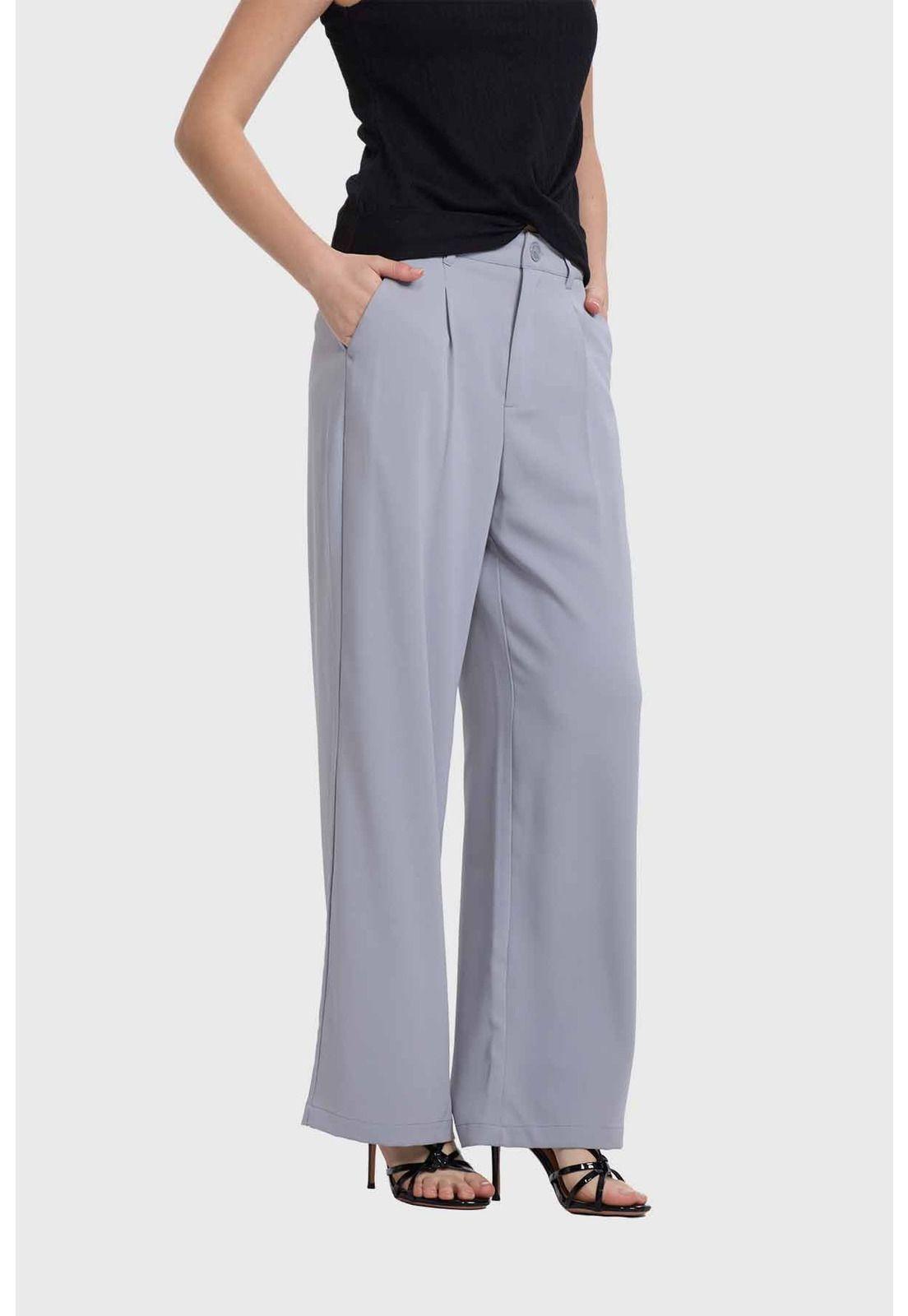 Pantalón Mujer Sastrero Calce Recto Gris-1