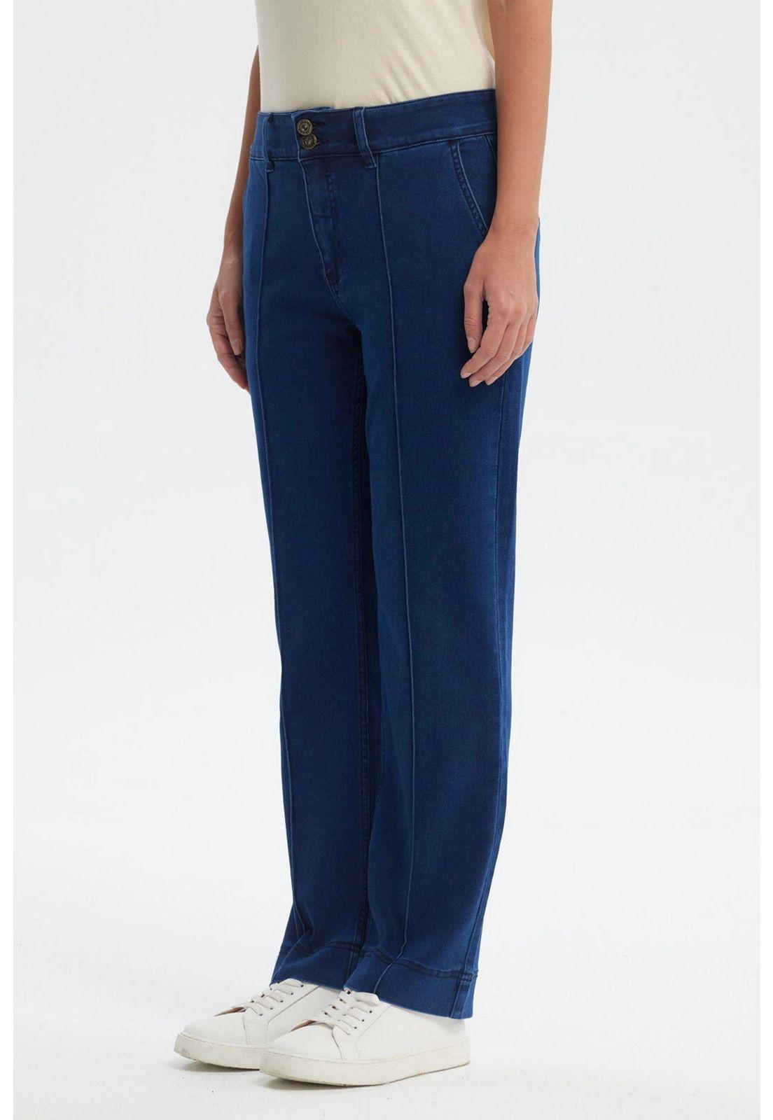 Jeans Mujer Calce Recto Tiro Alto Azul - ll-1