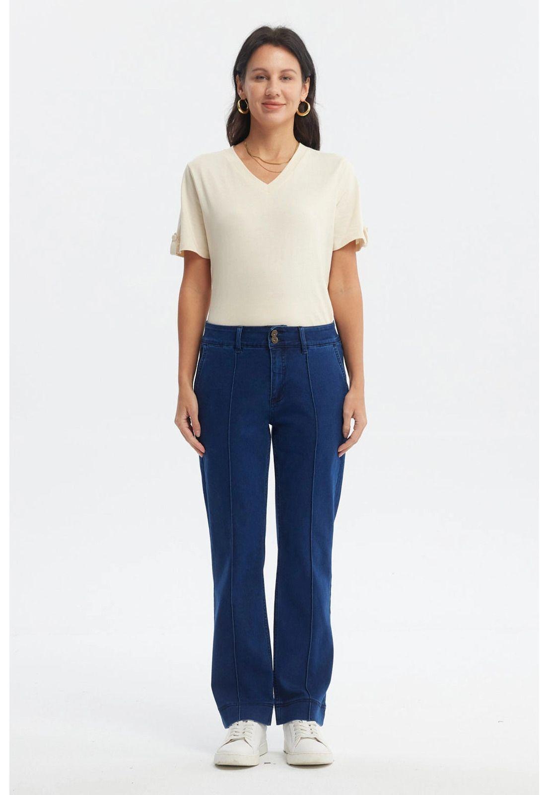 Jeans Mujer Calce Recto Tiro Alto Azul - ll-3