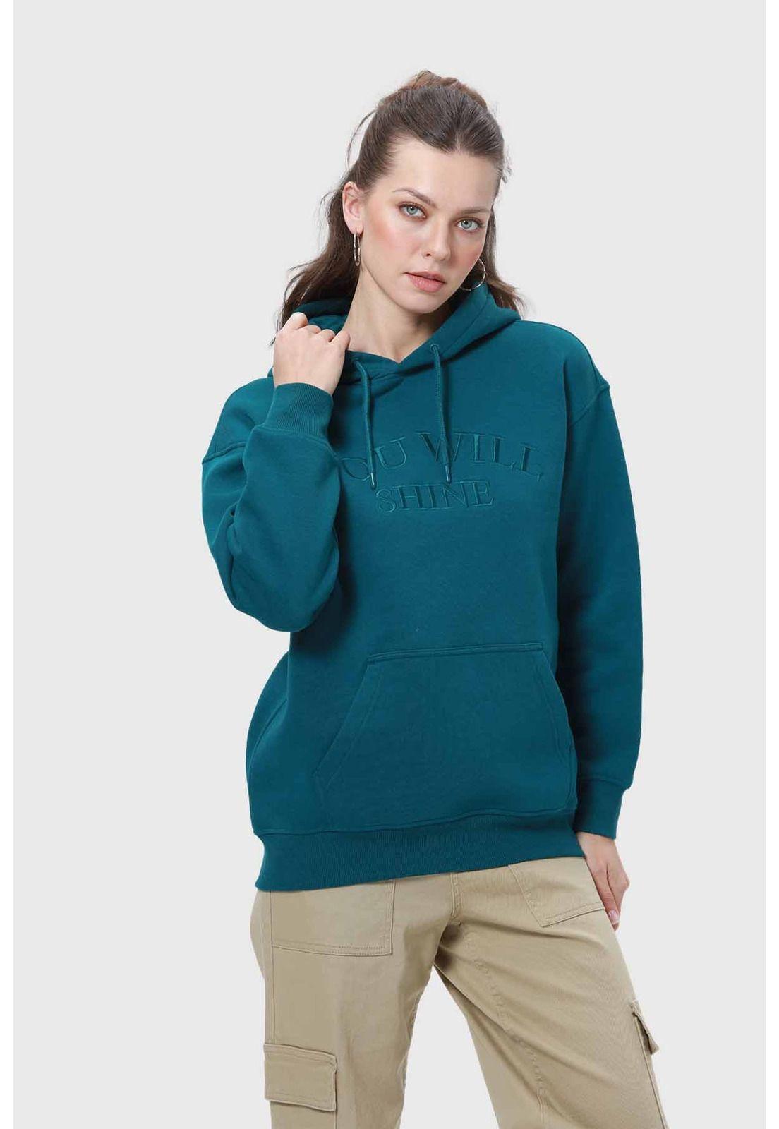 Polerón Mujer Canguro Print Verde-1