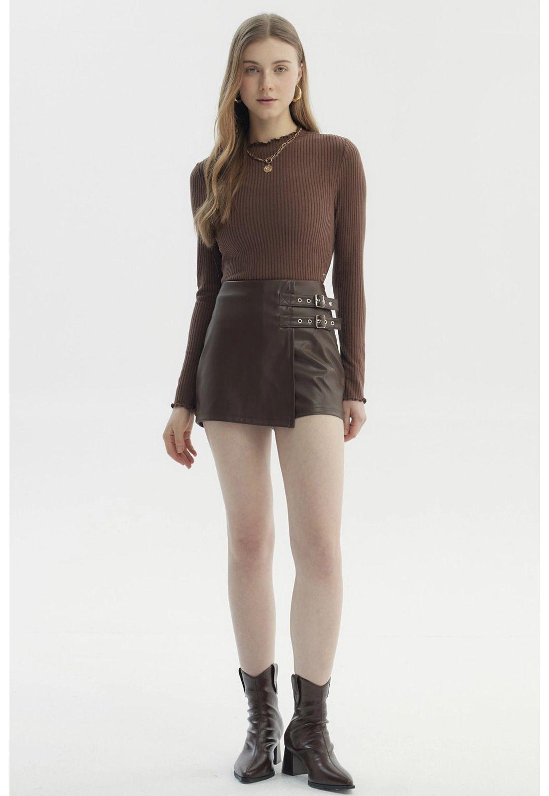 Falda Mujer Deobel Hebilla Chocolate-3