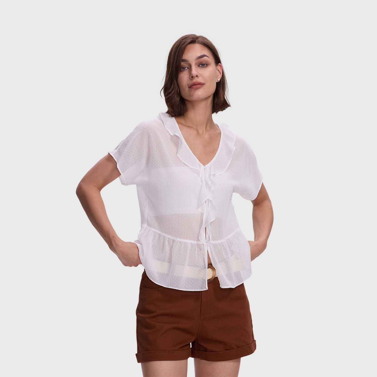 Blusa Mujer Abotonada Aplicación Crudo I Fashion's Park-1