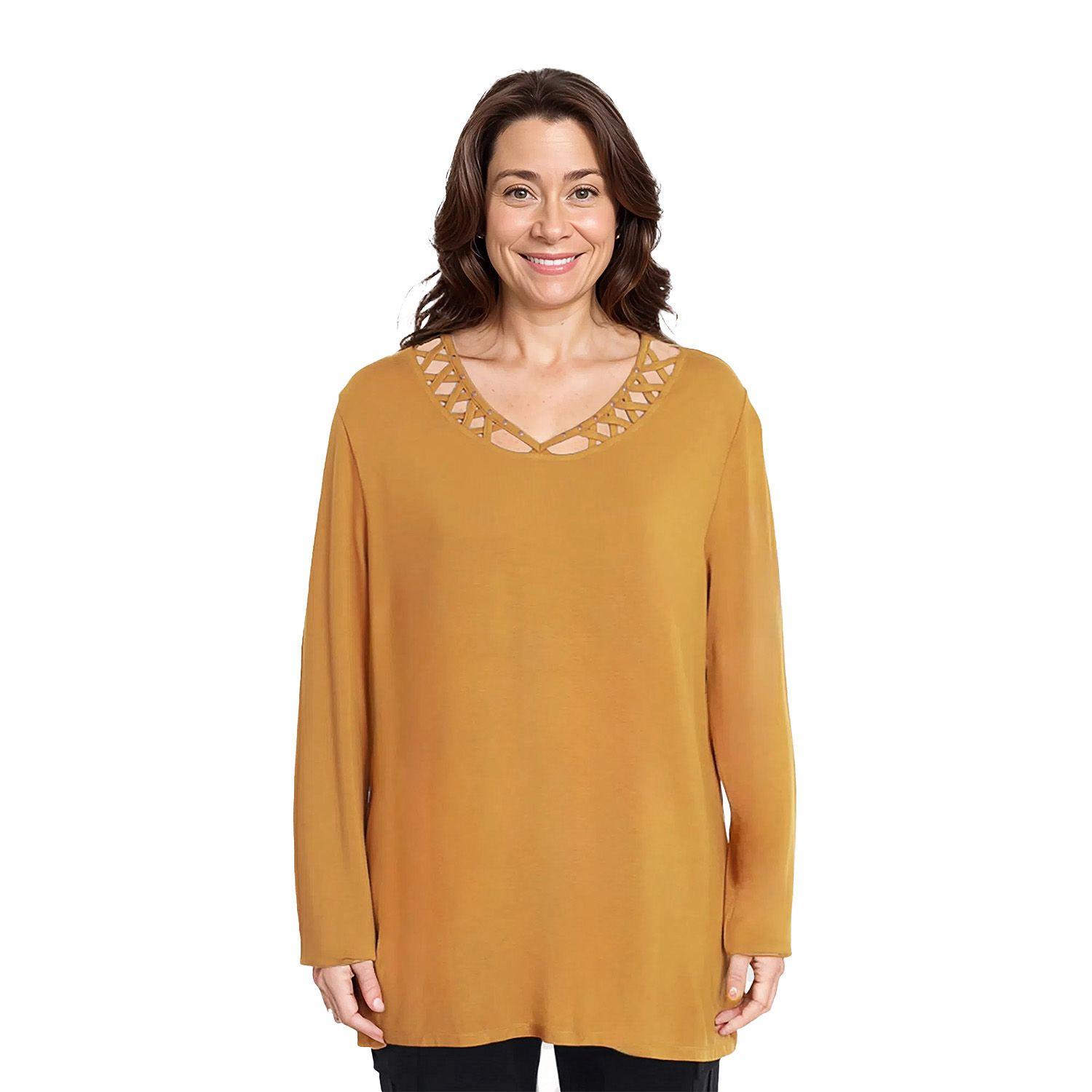 Polera Mujer Cuello Cruzado Mostaza-0