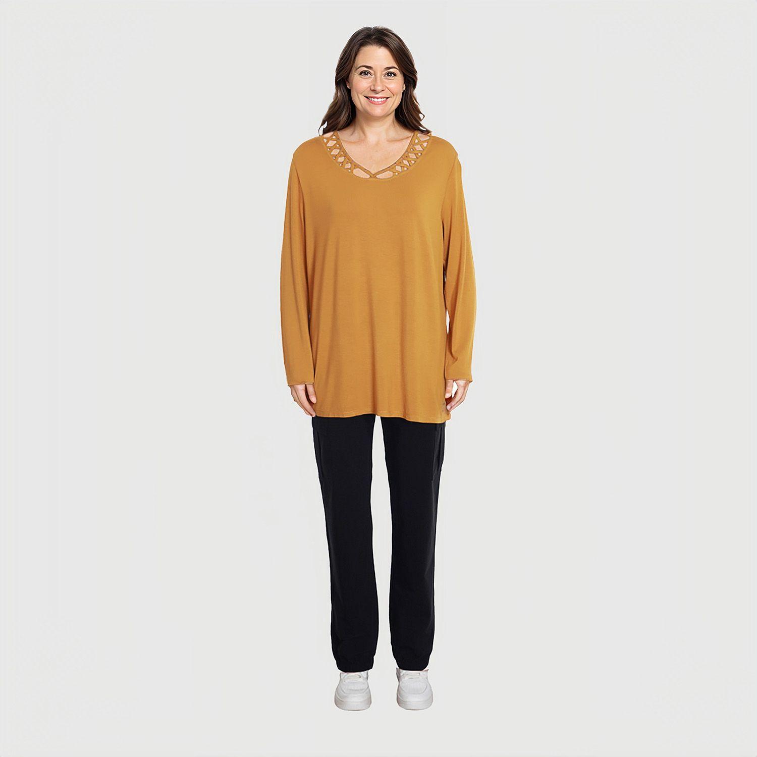 Polera Mujer Cuello Cruzado Mostaza-2