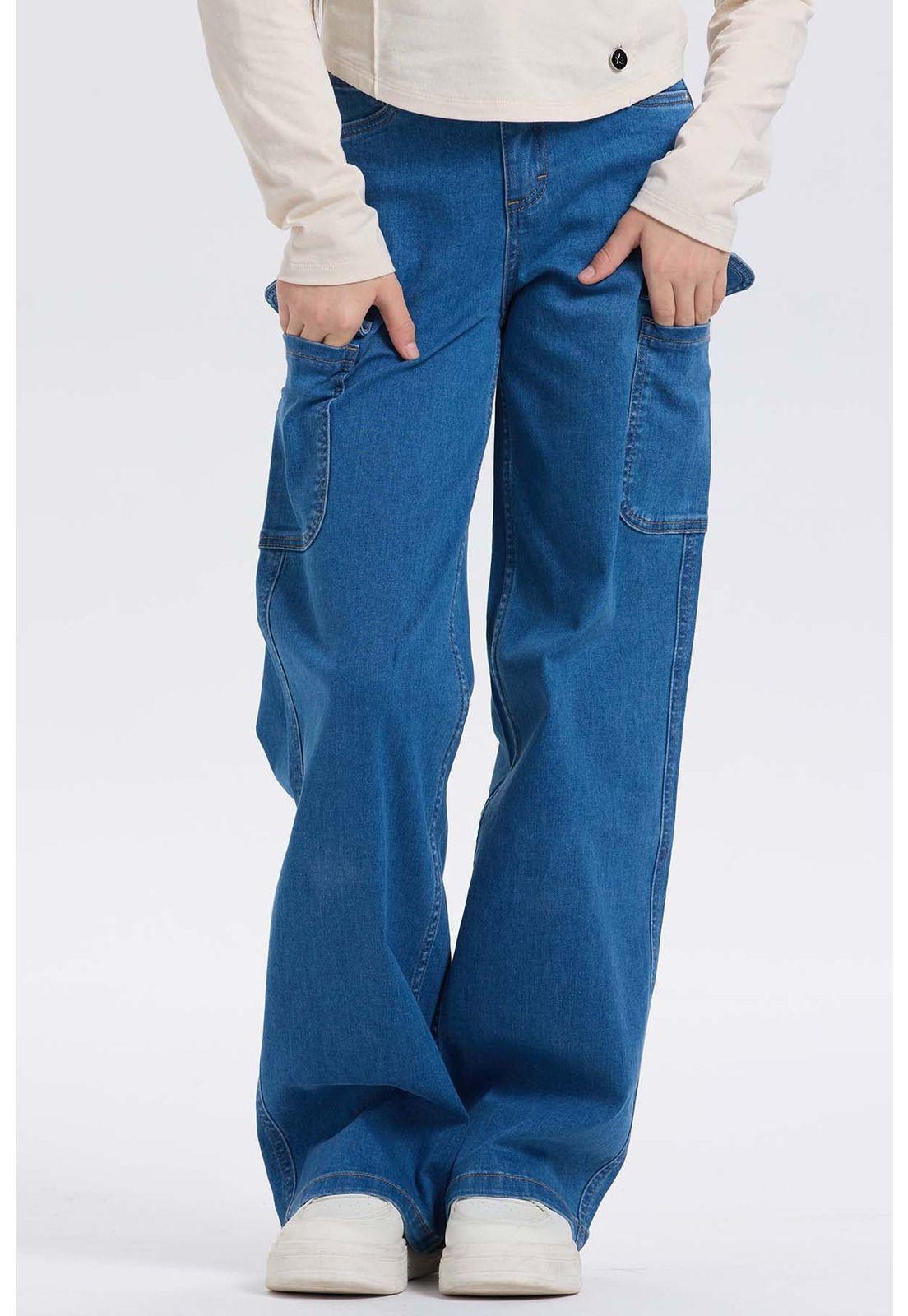 Jeans Niña Cargo Calce Recto Azul - ll-0