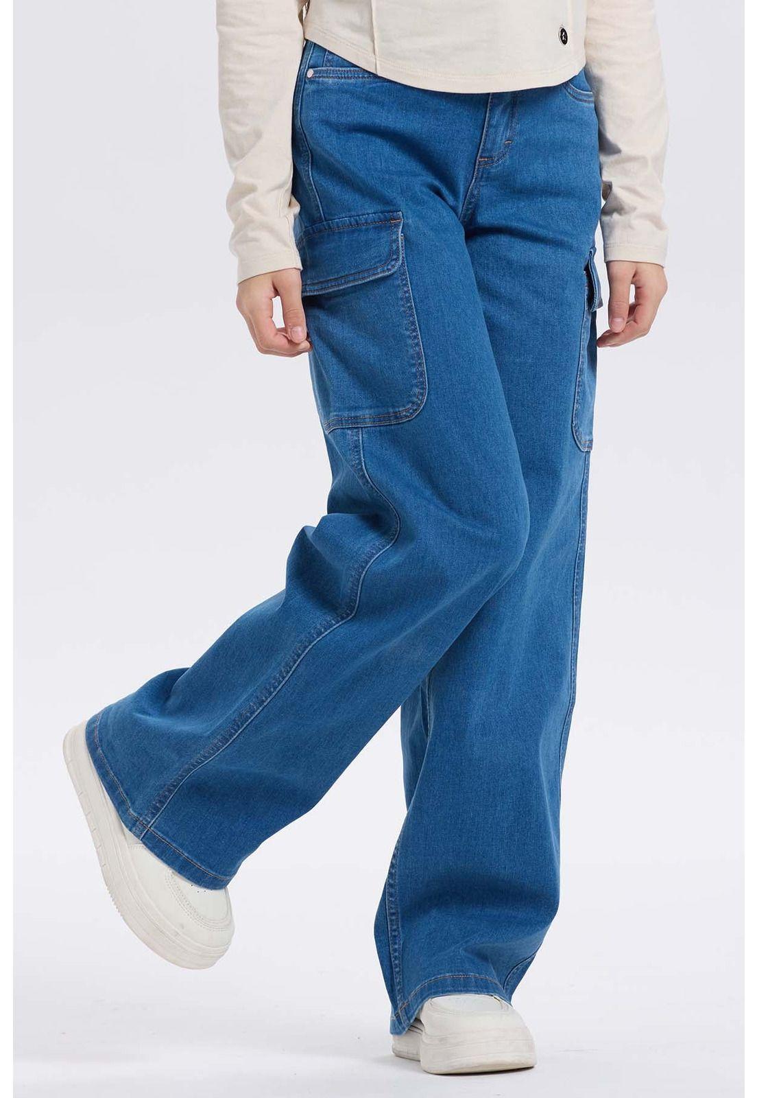 Jeans Niña Cargo Calce Recto Azul - ll-1