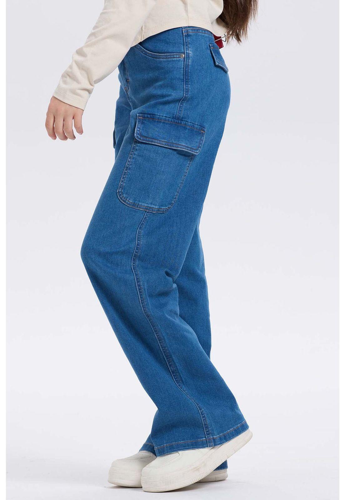 Jeans Niña Cargo Calce Recto Azul - ll-2