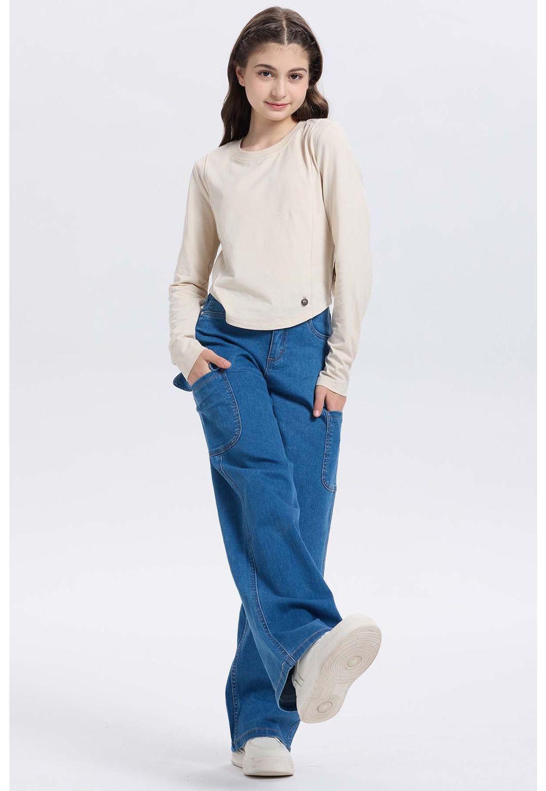 Jeans Niña Cargo Calce Recto Azul - ll-3