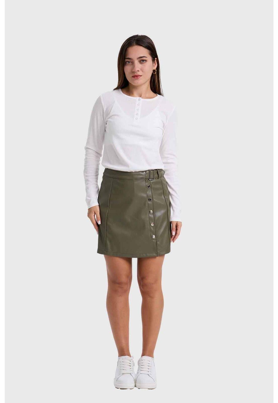 Falda Mujer Con Cinturón Verde-3