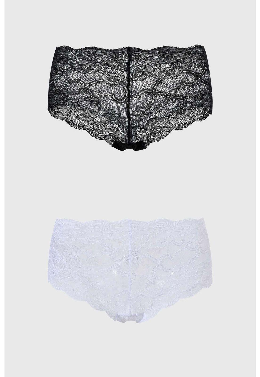 Calzón Mujer Pantaleta Bipack Encaje Blanco-0