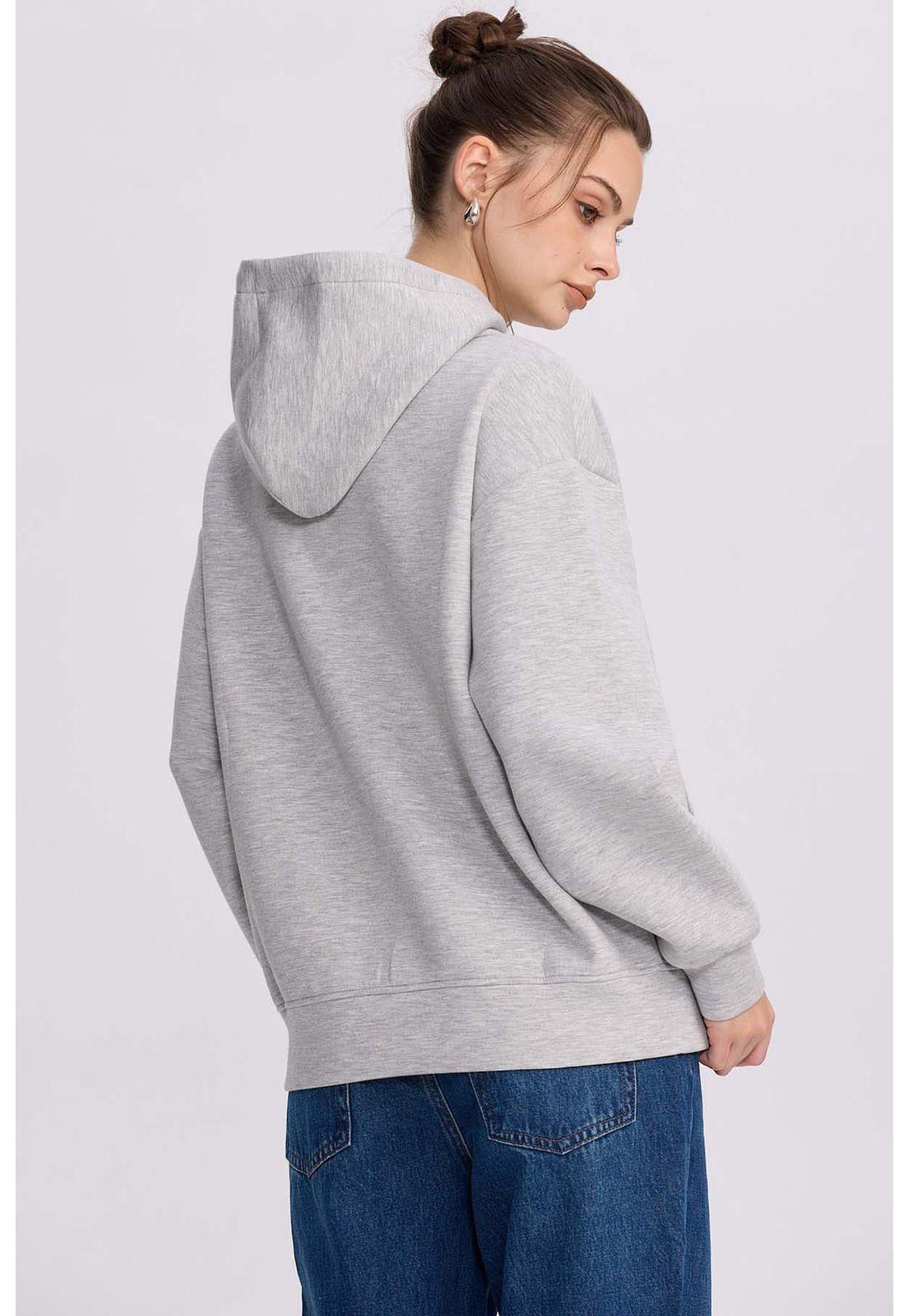 Polerón Mujer Canguro Relieve Gris Melange-2