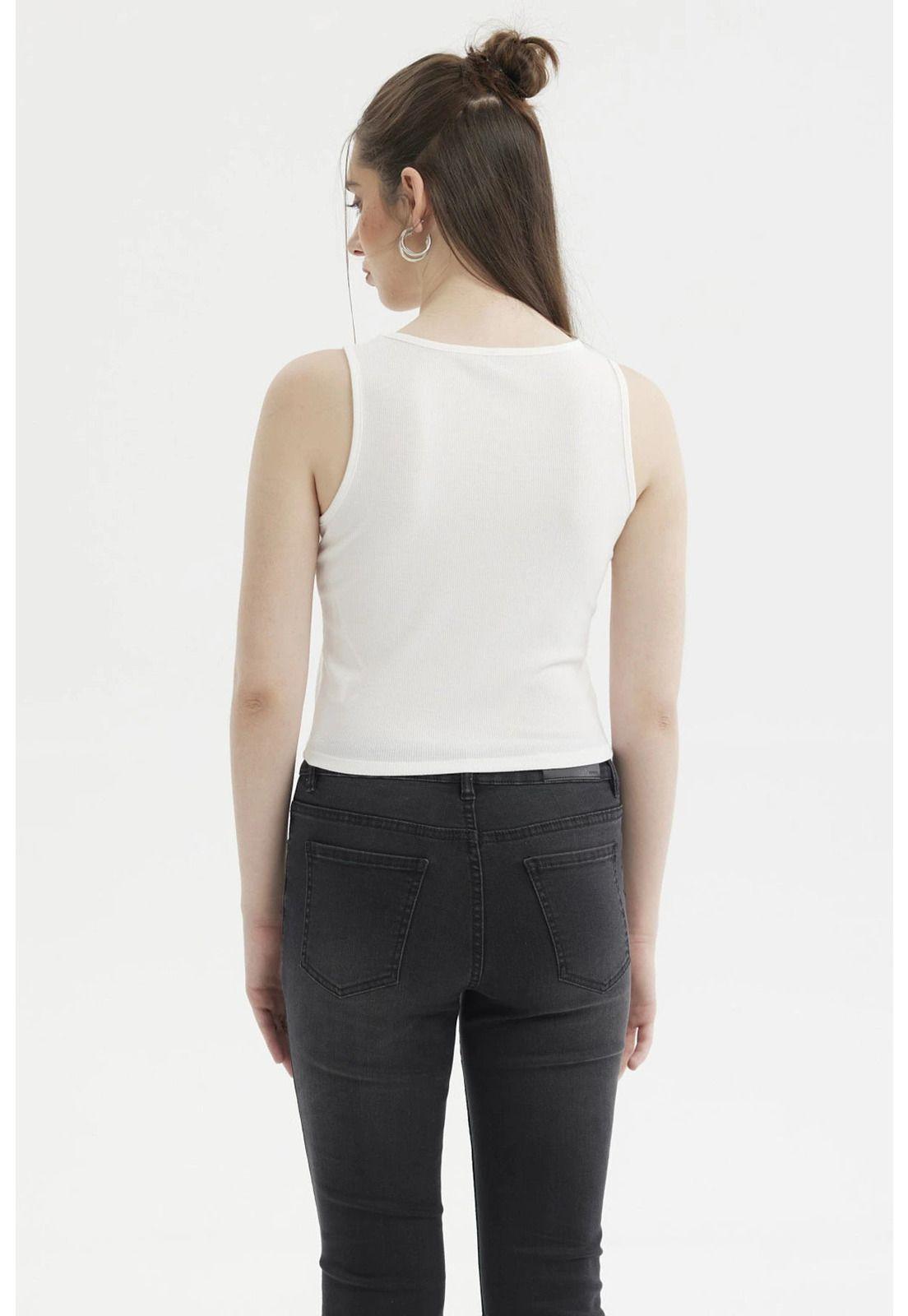 Polera Mujer Rib Aplicación Rivets Y Print Crudo-2