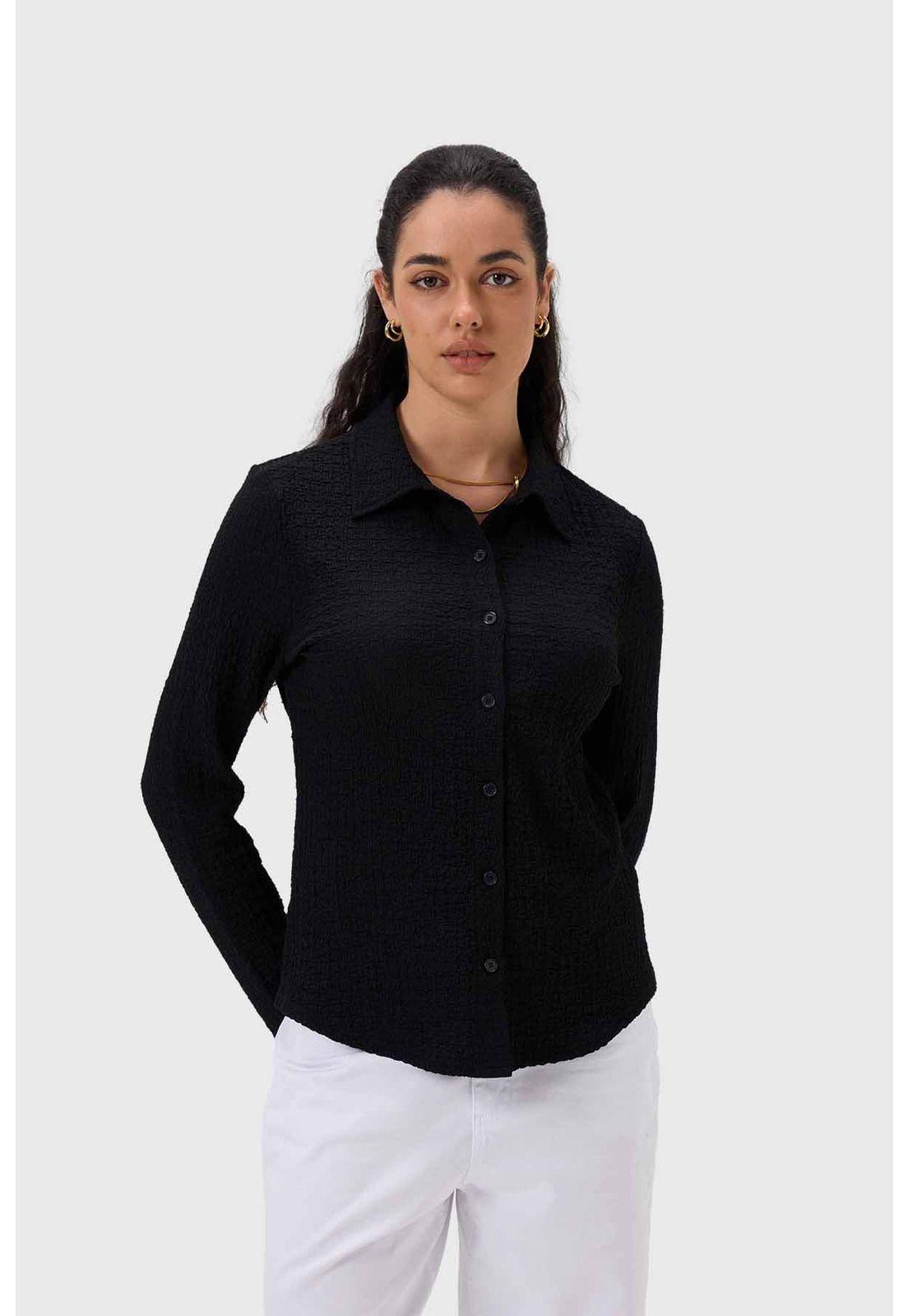 Blusa Mujer Abotonada Negro - V-0
