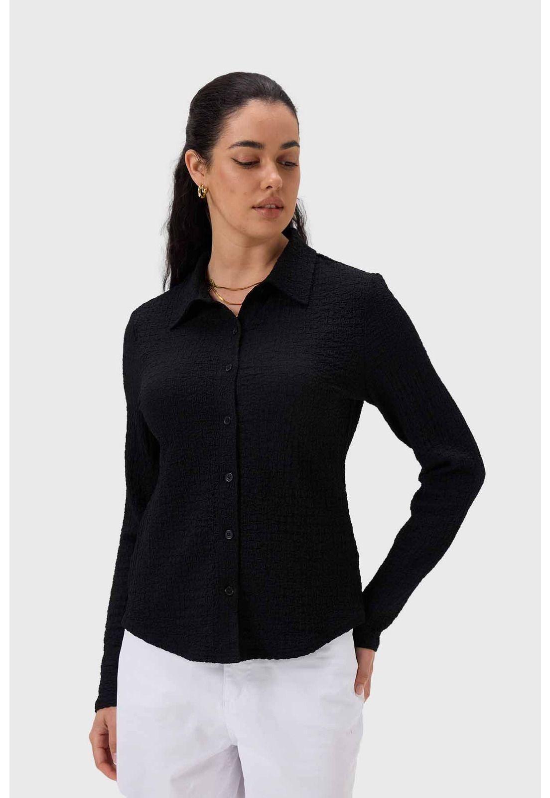 Blusa Mujer Abotonada Negro - V-1