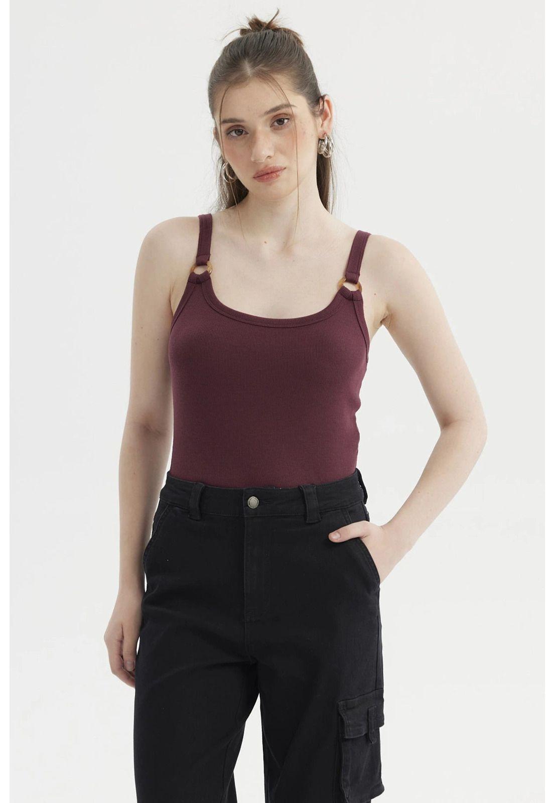 Polera Mujer Tirante Argolla Burdeo-0