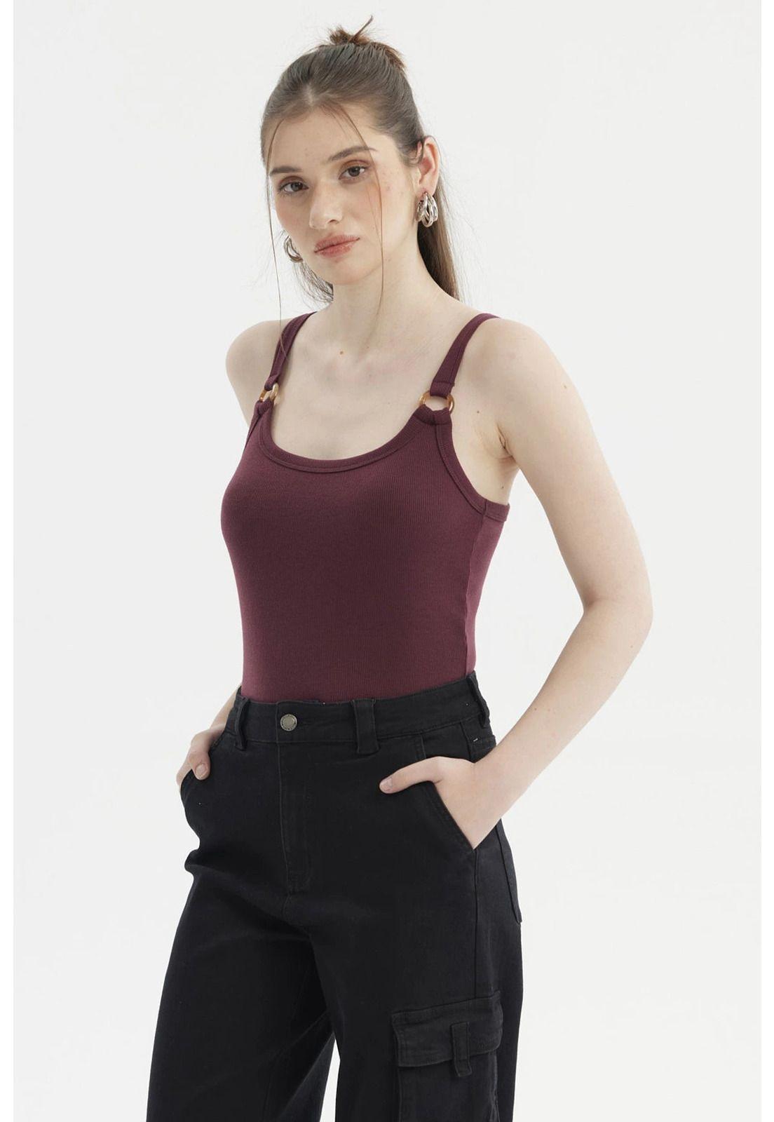 Polera Mujer Tirante Argolla Burdeo-1