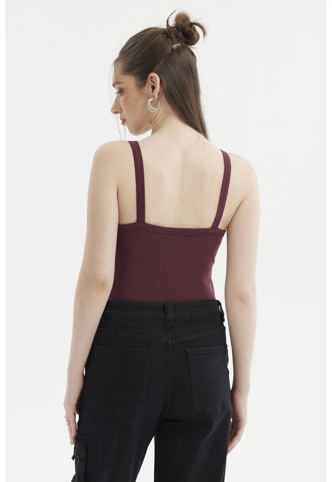 Polera Mujer Tirante Argolla Burdeo-2