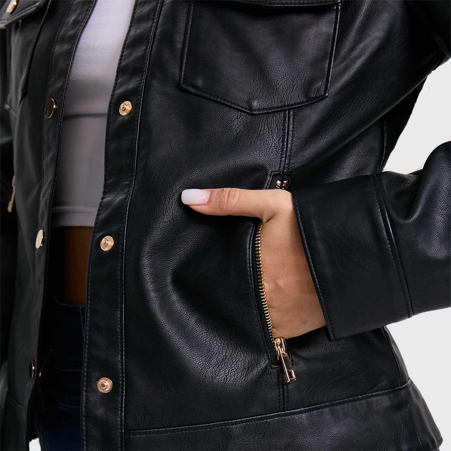 Chaqueta Mujer Pu Abotonado Negro-3