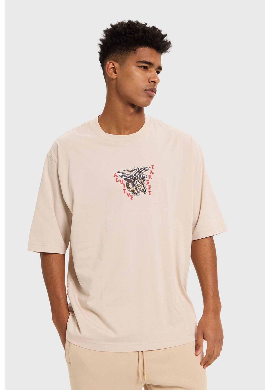 Polera Hombre Doble Print Beige - lV-0