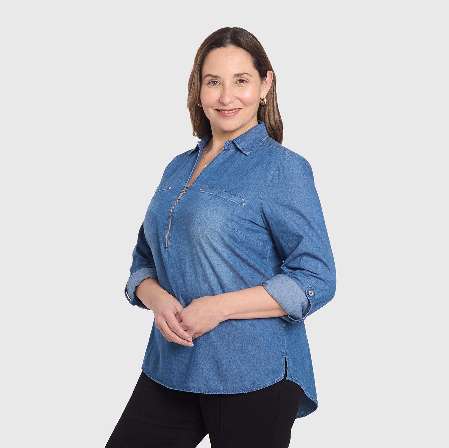 Blusa Mujer Con Tachas Bolsillo Azul Oscuro Fashion's Park-1