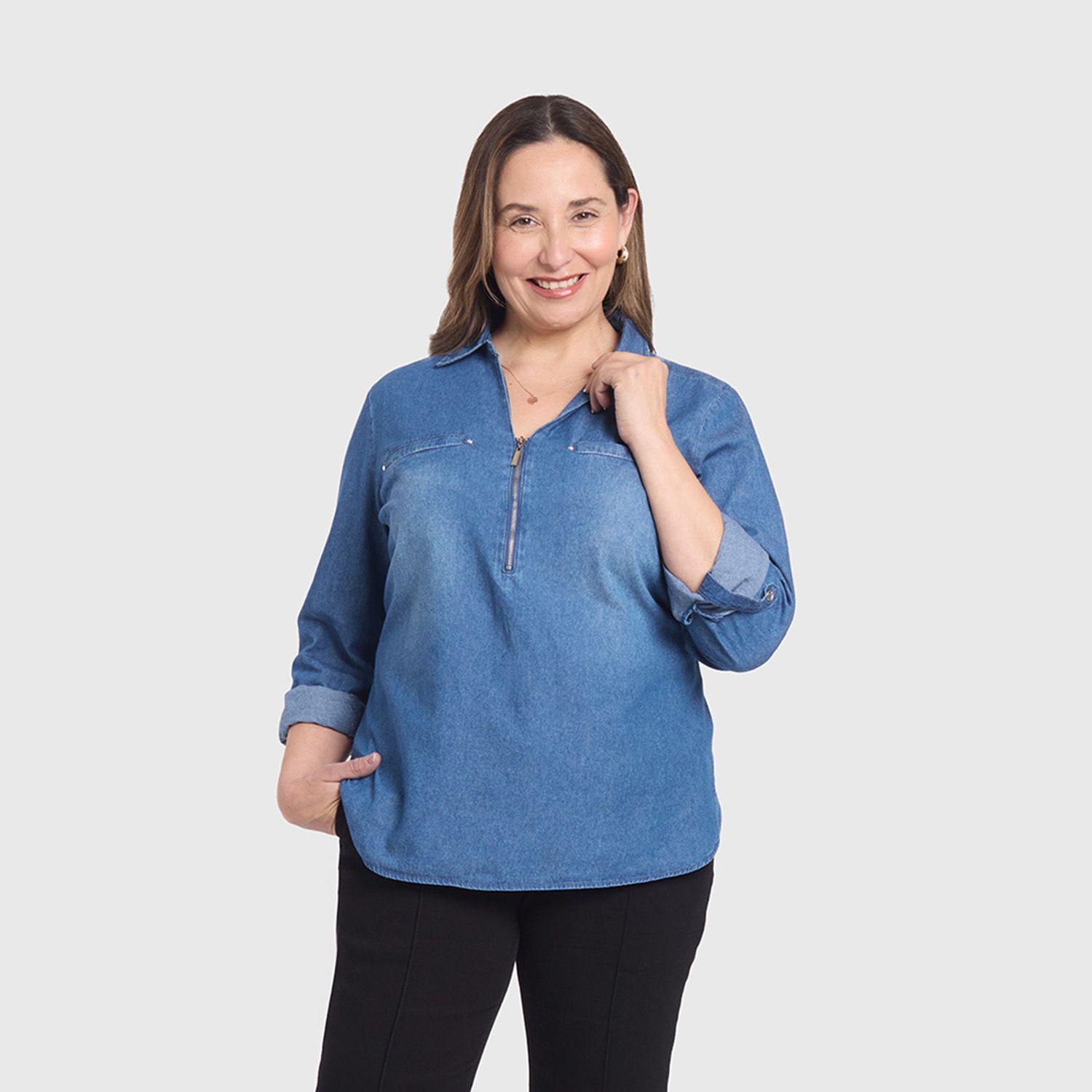 Blusa Mujer Con Tachas Bolsillo Azul Oscuro Fashion's Park-3