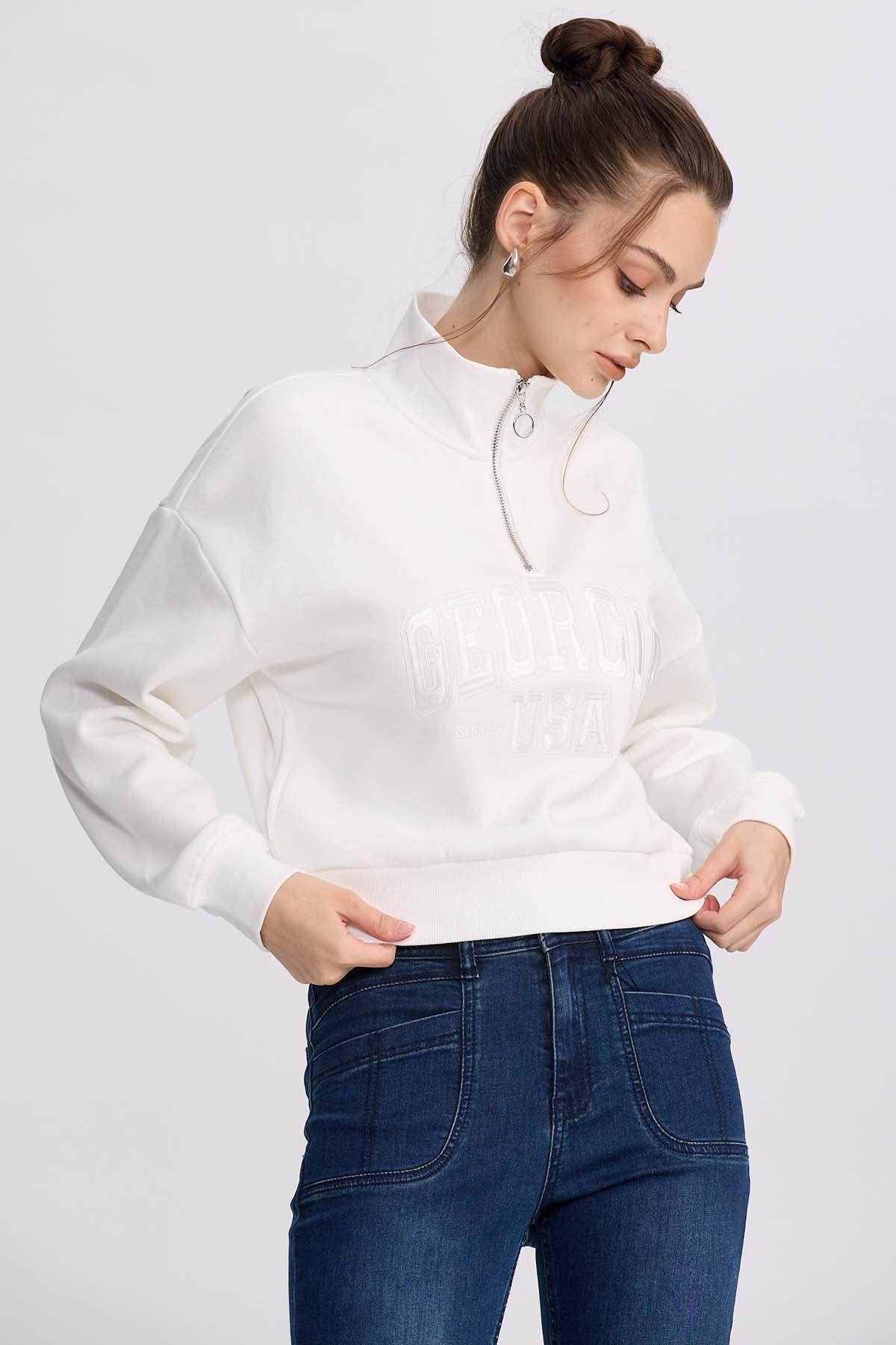 Polerón Mujer Medio Zipper Crema-1