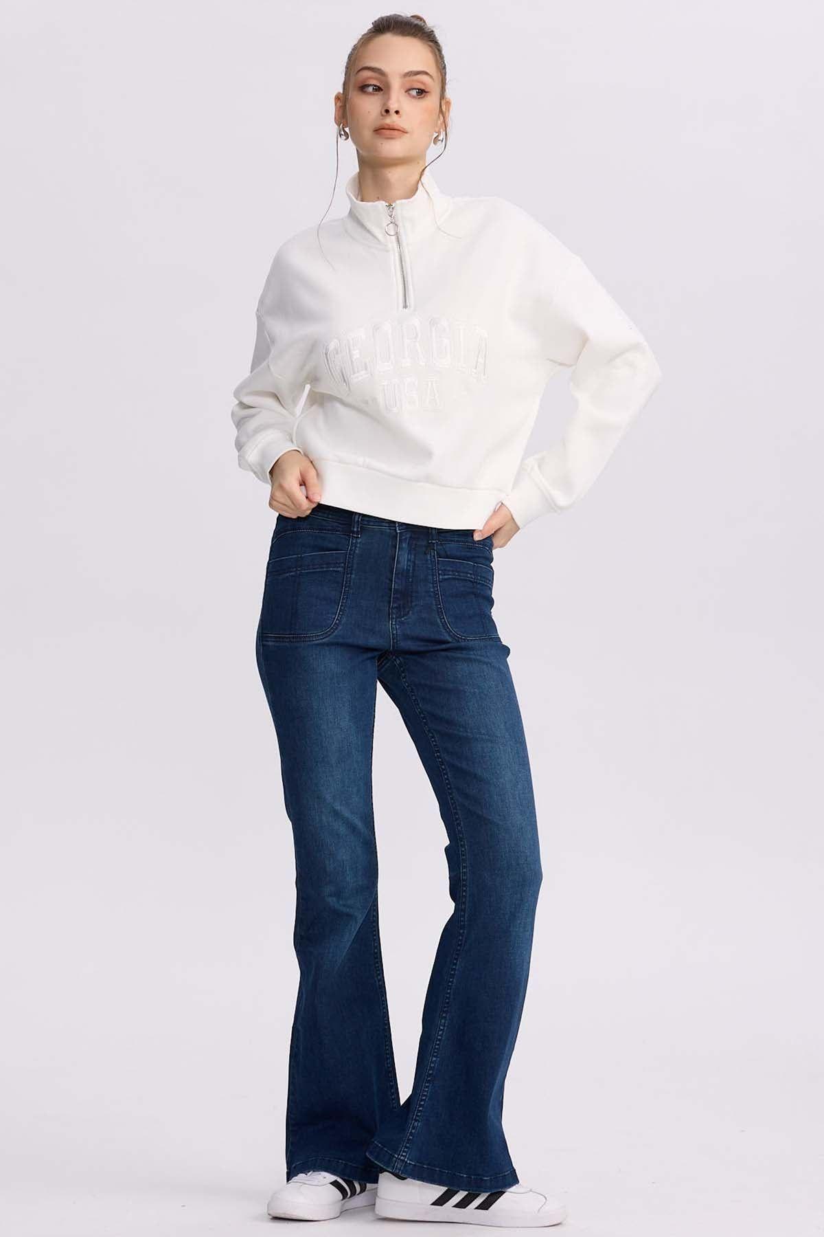 Polerón Mujer Medio Zipper Crema-3