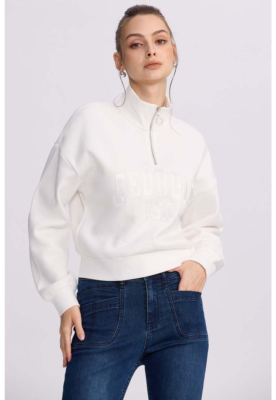 Polerón Mujer Medio Zipper Crema-0