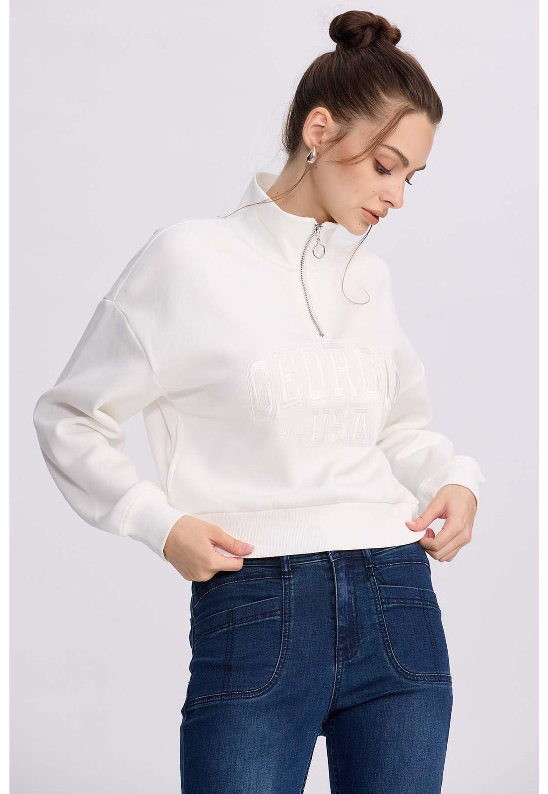 Polerón Mujer Medio Zipper Crema-1