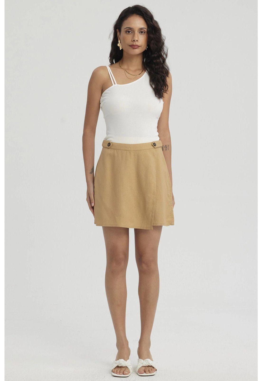 Short Mujer Con Botones Camel-0