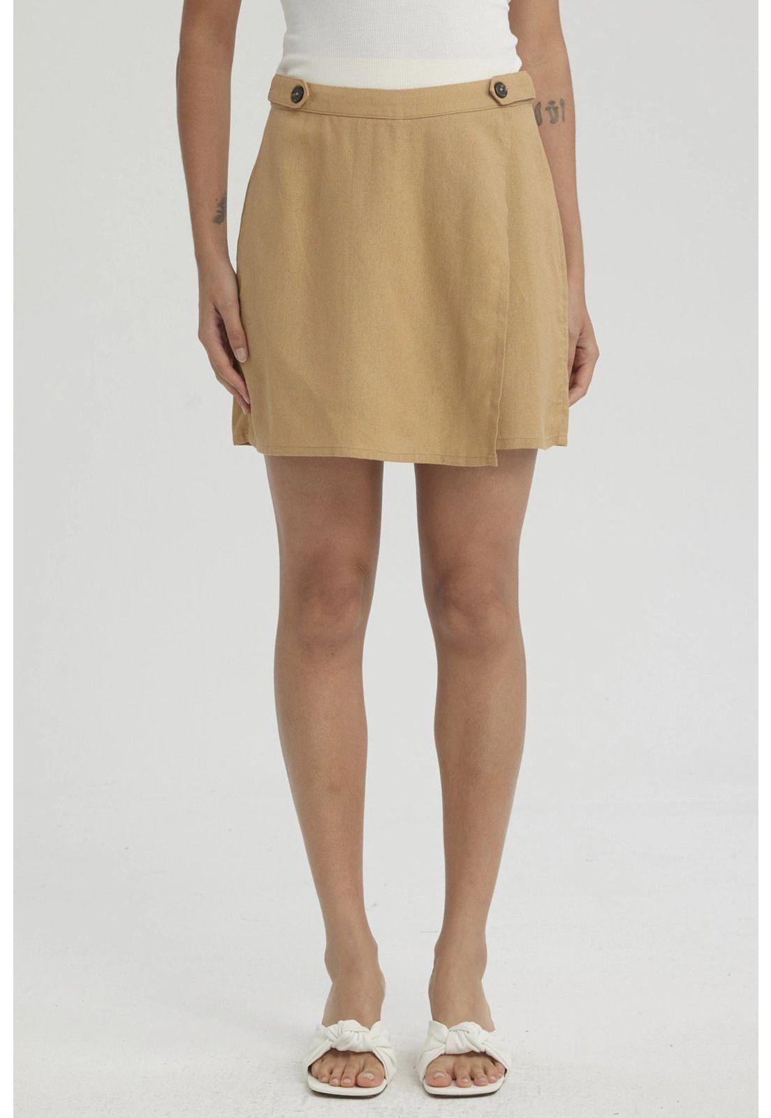 Short Mujer Con Botones Camel-3