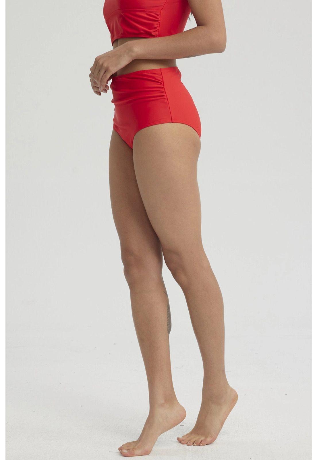 Traje De Baño Mujer Tiro Alto Recogido Rojo-3