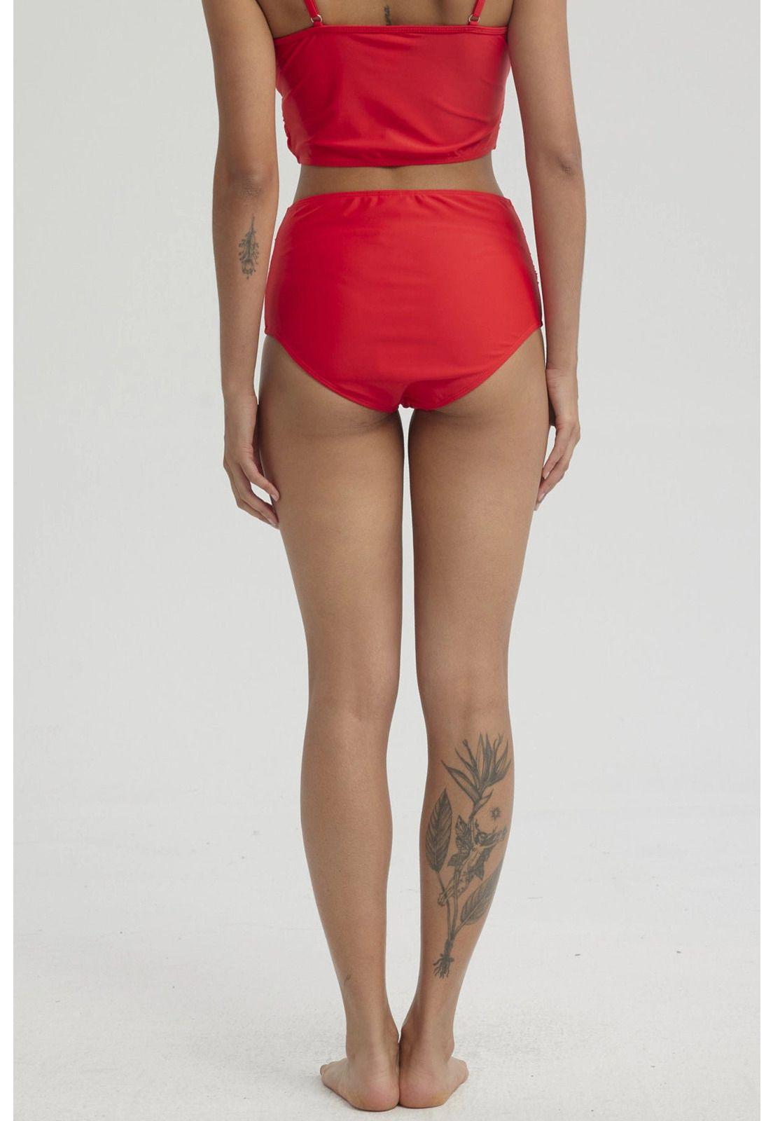 Traje De Baño Mujer Tiro Alto Recogido Rojo-6