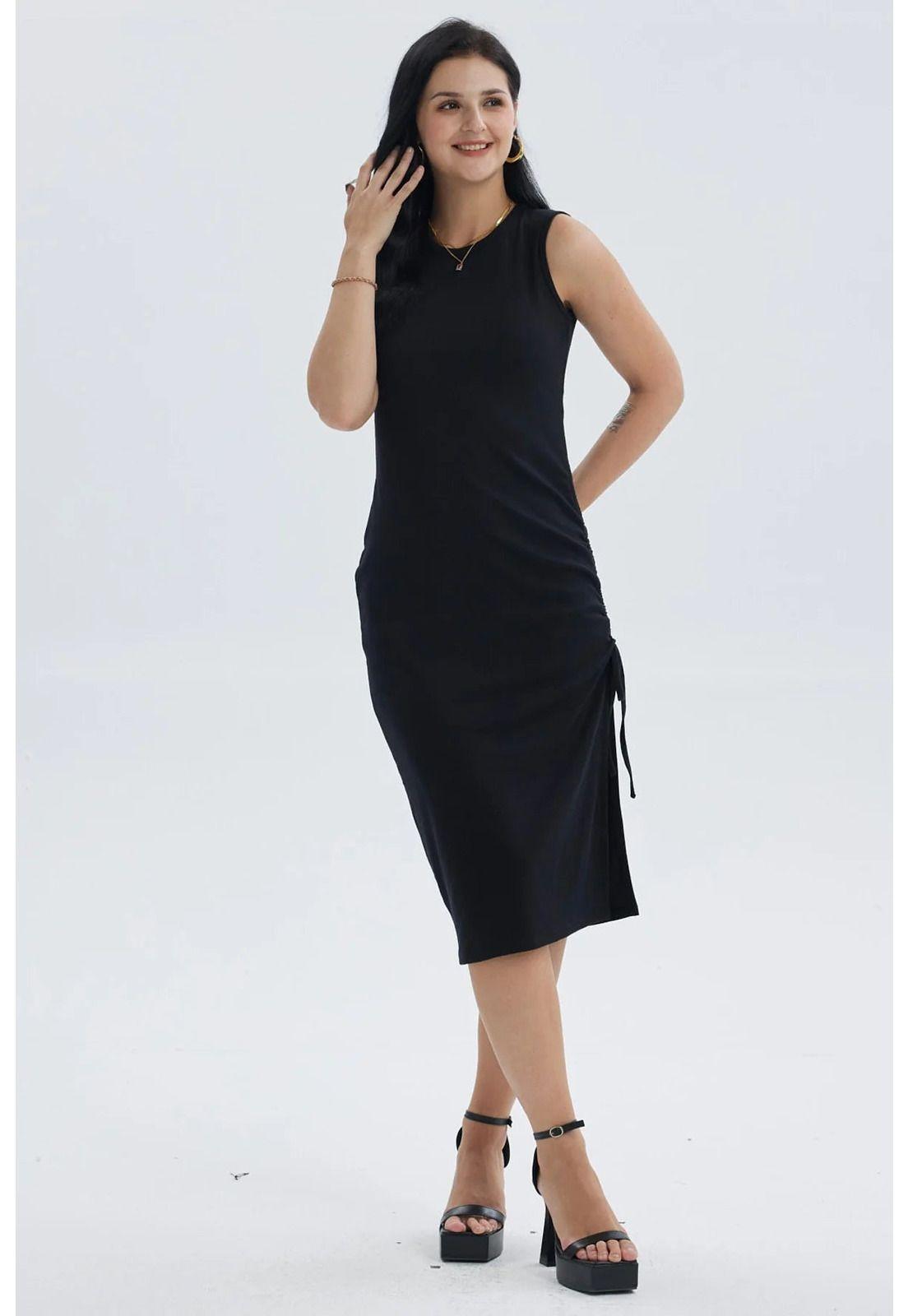 Vestido Mujer Largo Rib Negro-0