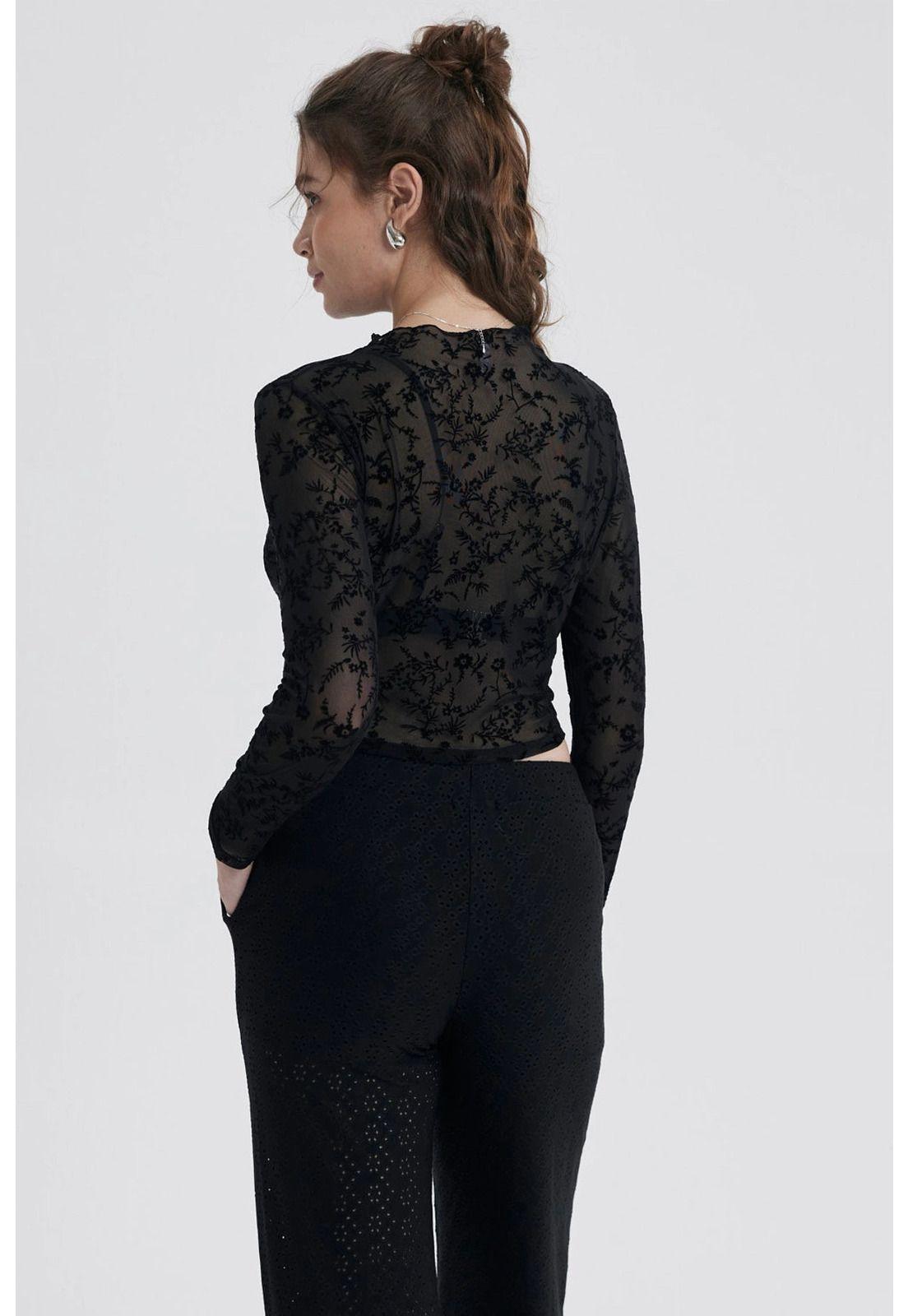Polera Mujer Textura Flock Negro-1