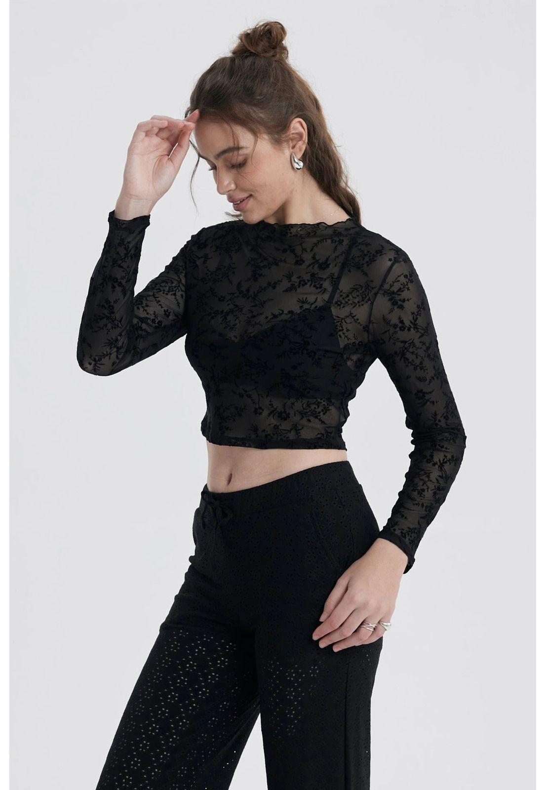 Polera Mujer Textura Flock Negro-2