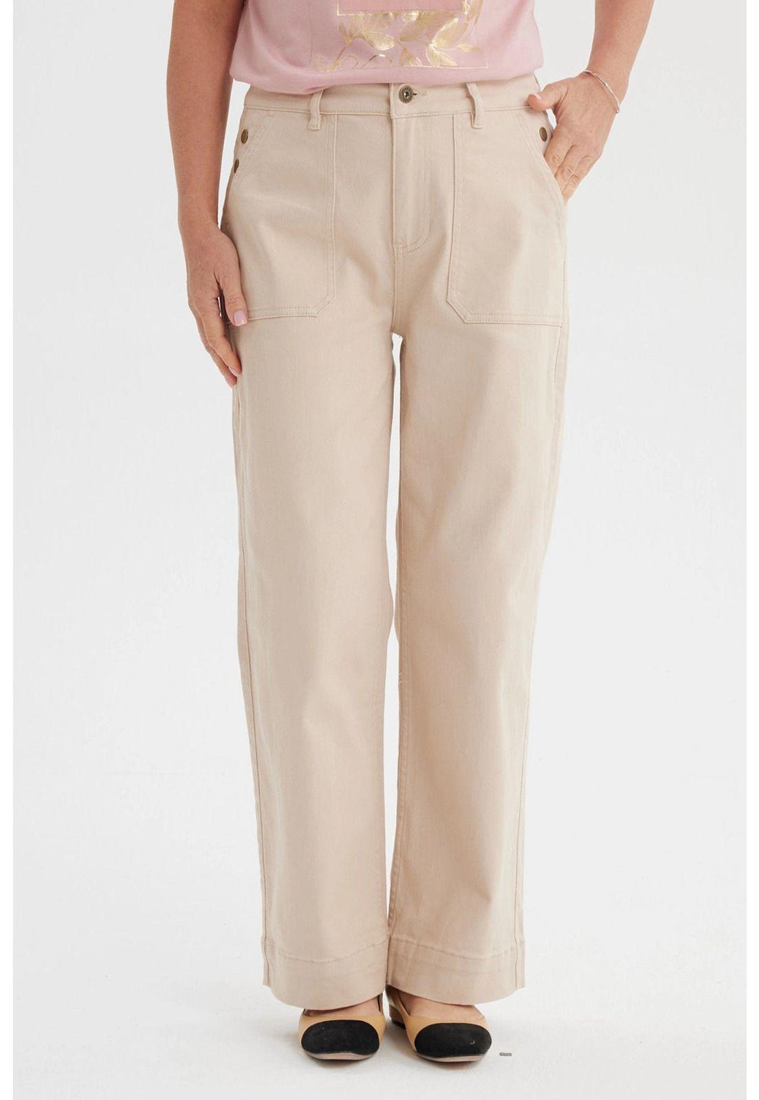 Jeans Mujer Clásico Calce Recto Beige Claro-0