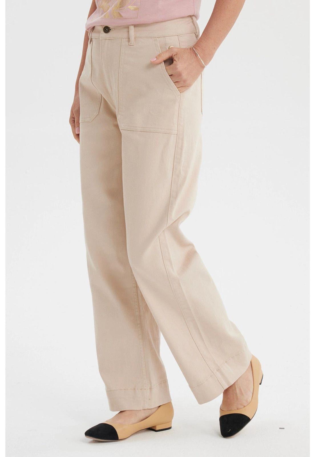 Jeans Mujer Clásico Calce Recto Beige Claro-1