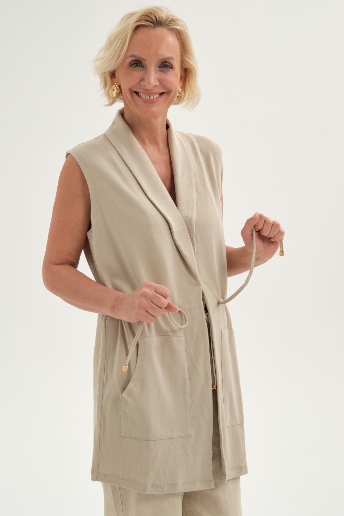 Sweater Mujer Abierto Beige-1