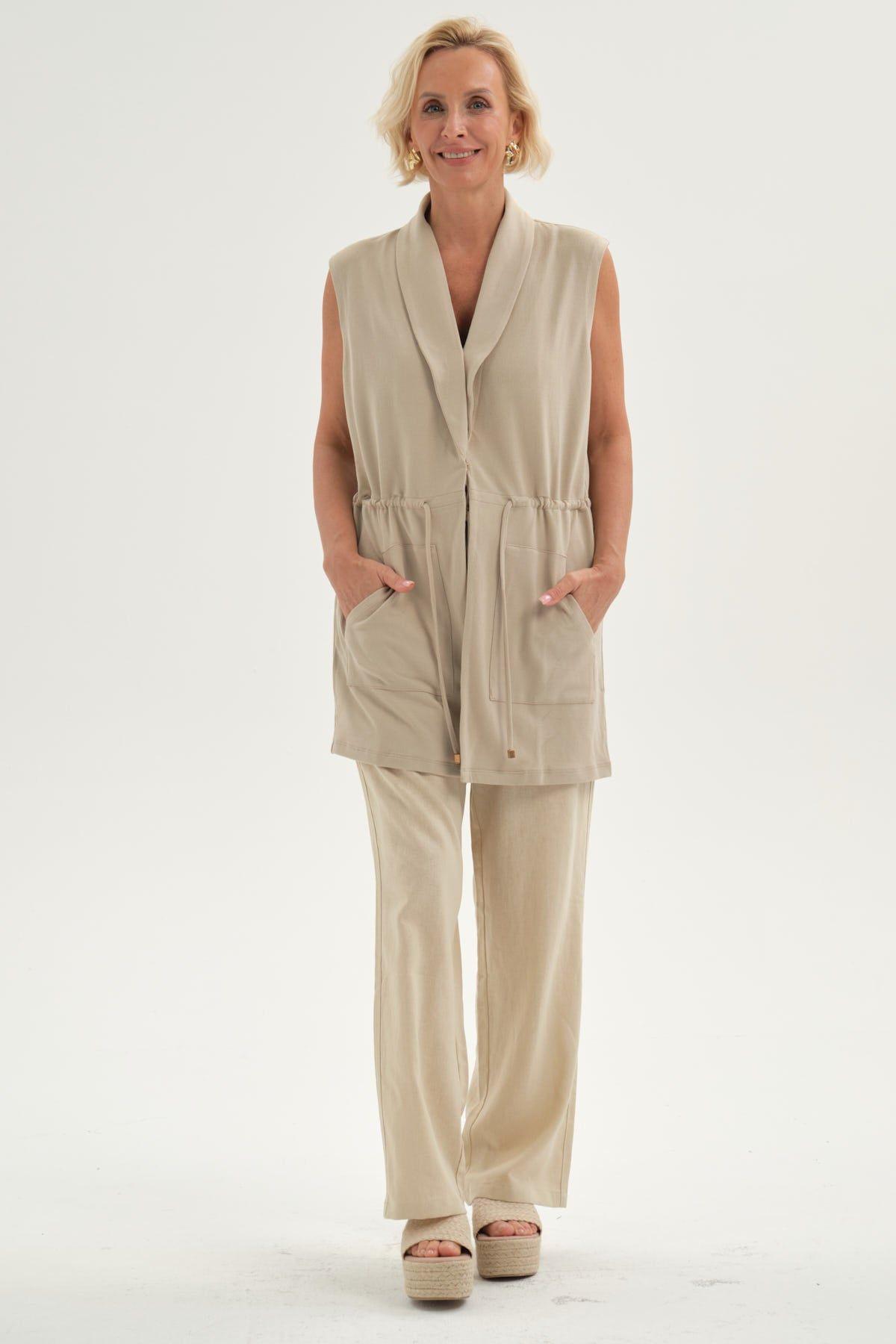 Sweater Mujer Abierto Beige-3