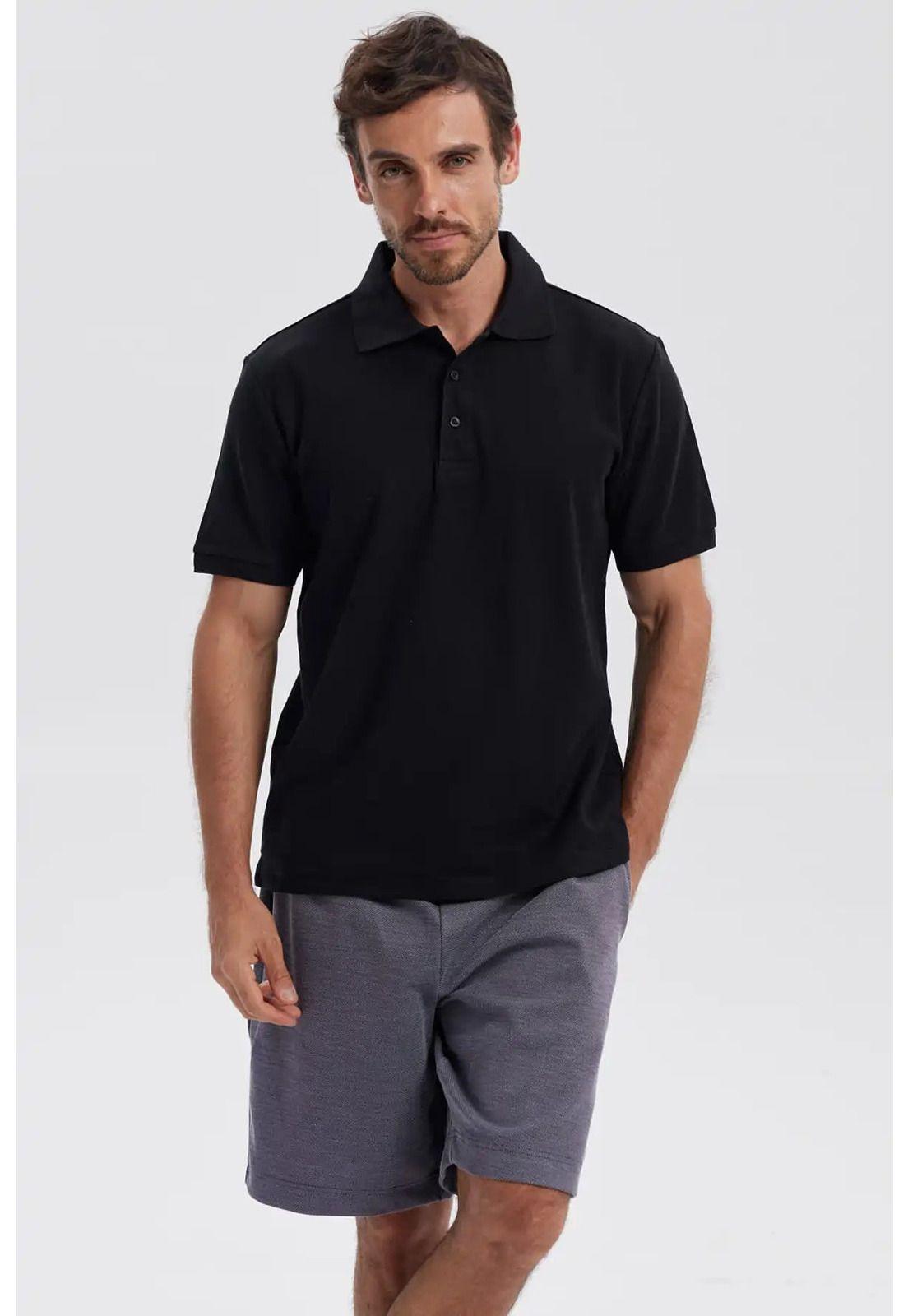 Polera Hombre Piqué Básica Lisa Negro-0
