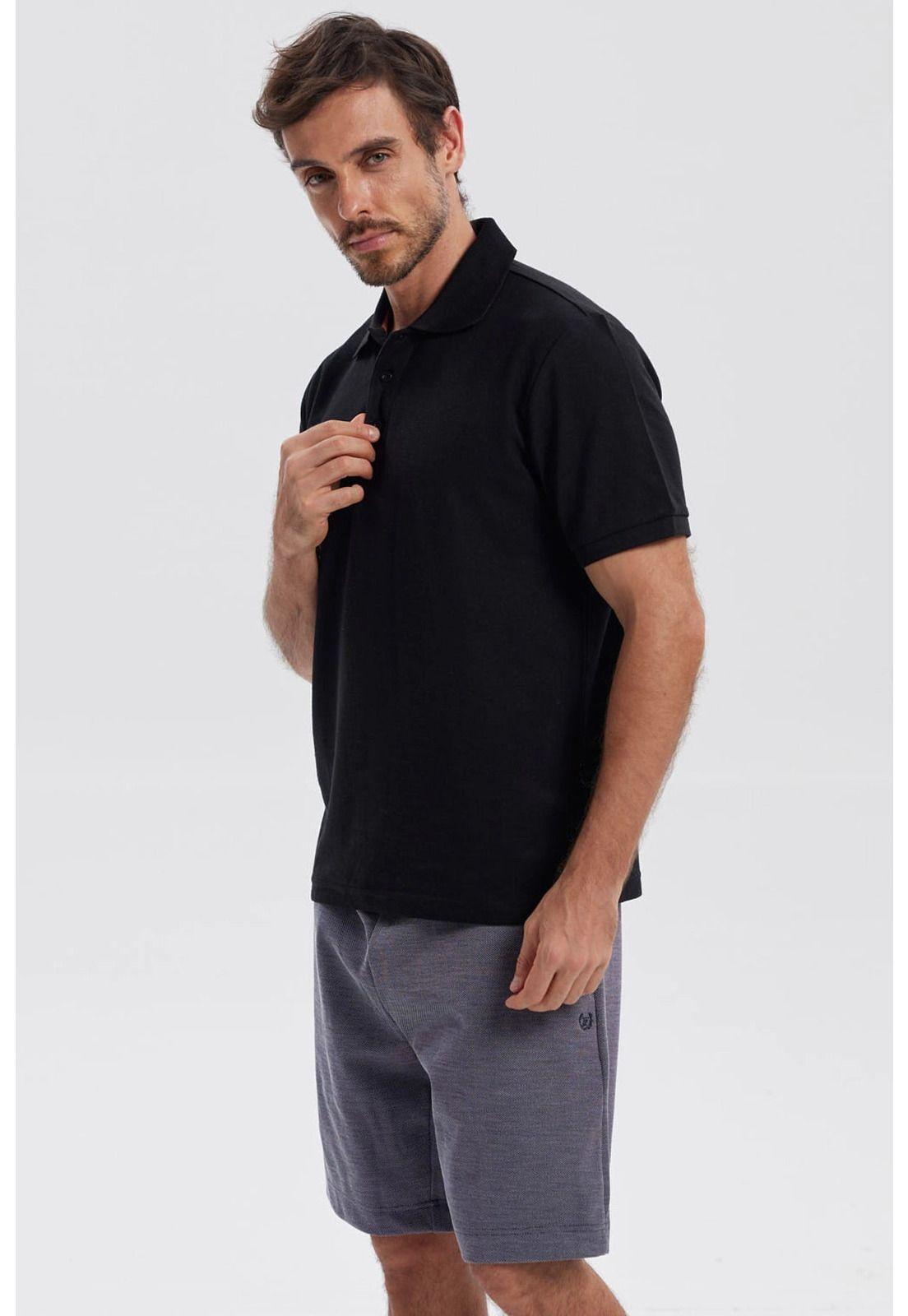 Polera Hombre Piqué Básica Lisa Negro-1